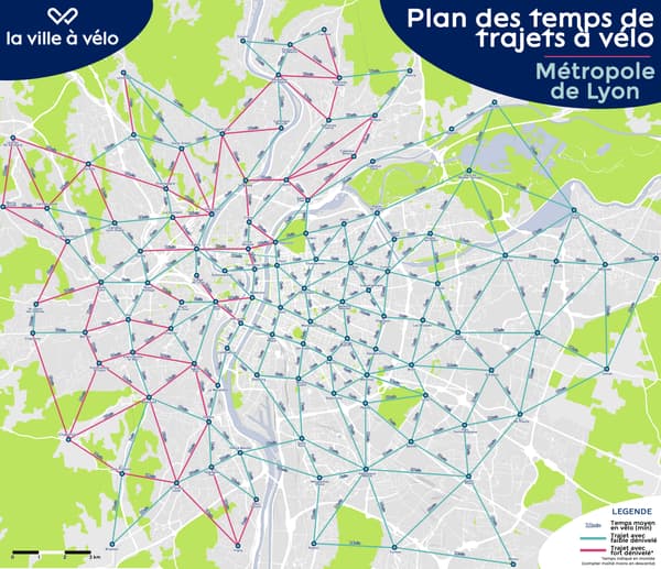 La carte des déplacements dans la métropole de Lyon.
