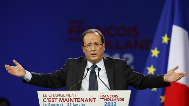 Par un discours aux accents "mitterrandiens" ancré à gauche, ciblé contre la finance et saupoudré de touches personnelles, François Hollande a fait entrer dimanche la campagne présidentielle française dans une phase nouvelle. /Photo prise le 22 janvier 20