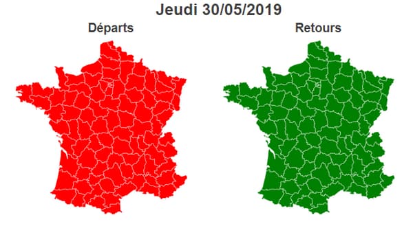Trafic prévu sur les routes françaises le jeudi 30 mai 2019