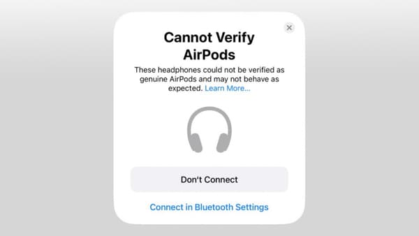 La capture d'écran d'iOS 16 qui apparaît lorsque l'iPhone détecte de faux AirPods