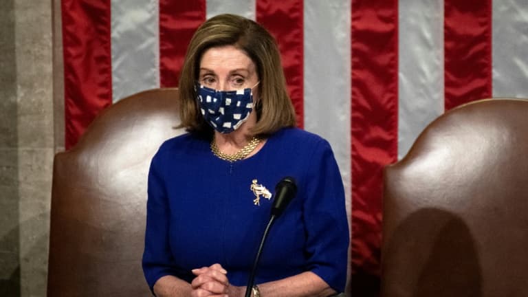 La cheffe de file des démocrates à la Chambre des représentants, Nancy Pelosi, le 6 janvier 2021 au Capitole, à Washington. (Photo d'illustration)