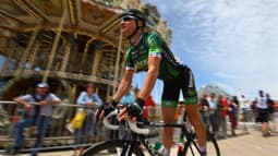 Thomas Voeckler le 8 juillet 2014 à l'arrivée de la 4e étape du Tour de France à Lille, prix de la combativité au terme de la course partie du Touquet