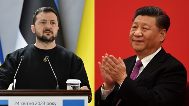Photomontage montrant Volodymyr Zelensky et Xi Jinping