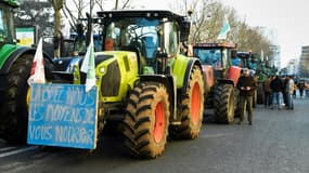 Des agriculteurs défilent à Paris avec leurs tracteurs pour protester contre les "obligations" qui leurs sont imposées, le 8 février 2023.