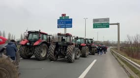 Mobilisation d'agriculteurs, le 11 décembre 2024, sur l'A16 pour protester contre le Mercosur