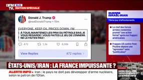 Guerre Iran/Israël: "Vous faites le jeu de l'ennemi" avertit Donald Trump sur la hausse des cours du pétrole