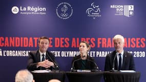 Une conférence de presse de la candidature française pour les JO d'hiver 2030, le 7 novembre 2011