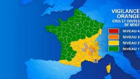 La carte de vigilance orange neige avec les départements de la Drôme, l'Isère, la Loire et la Haute-Loire
