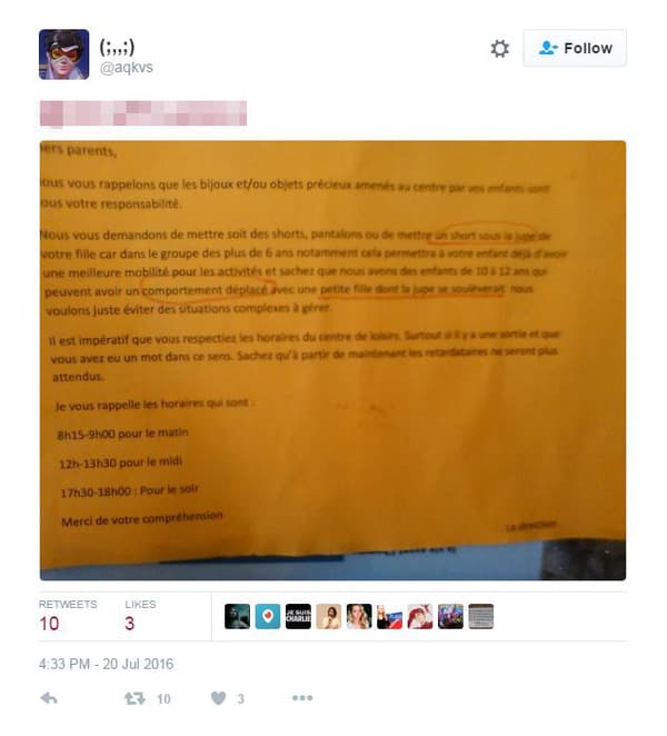 La lettre adressée aux parents par le centre aéré a été partagée sur Twitter. La lettre adressée aux parents par le centre aéré a été partagée sur Twitter.