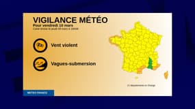 11 départements ont été placés par Météo-France en vigilance orange pour vent violent ou vagues-submersion.