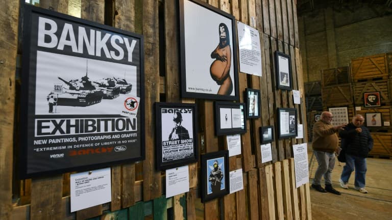 L'exposition itinérante B.M.C. (Banksy Modeste Collection) de l'artiste Banksy, le 26 avril 2023 à Libourne, en Gironde