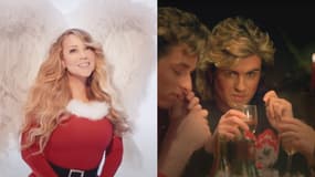 Mariah Carey dans le clip de "All I Want for Christmas is You" et George Michael, moitié du duo Wham!, dans le clip de "Last Christmas"