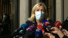 Marine Le Pen à sa sortie du ministère de la Santé ce mardi.