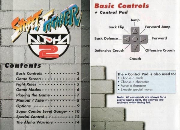 Le manuel de Street Fighter Alpha 2, en version américaine