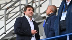 Shaun Hegarty et Jean-Francois Fonteneau en marge du match Agen-Biarritz (26-30, Pro D2), le 25 avril 2024