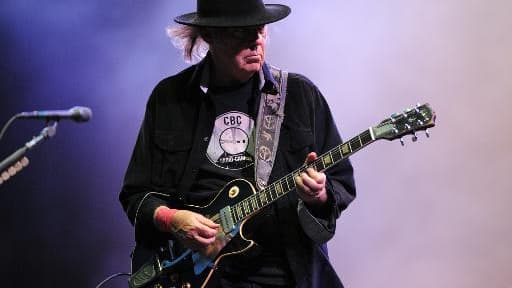 Le rockeur canadien Neil Young en concert lors du festival des Vieilles Charrues, le 20 juillet 2013.