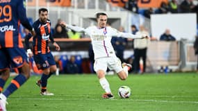Maxence Caqueret lors de Montpellier-OL, le 11 février 2024 en Ligue 1