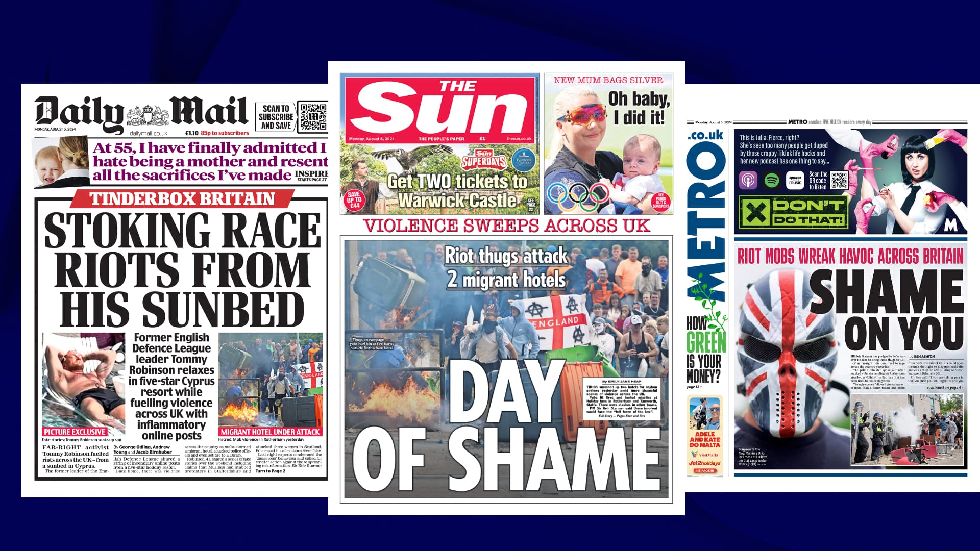 Les unes de la presse britannique du lundi 5 août 2024 Les unes de la presse britannique du lundi 5 août 2024