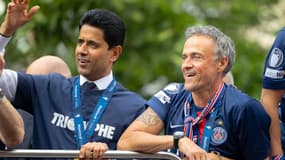Nasser al-Khelaïfi et Luis Enrique lors des célébrations du PSG après le sacre en Ligue des champions, le 1er juin 2025