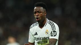 Le Brésilien Vinicius Jr très expansif pendant un match du Real Madrid, le 1er avril 2025