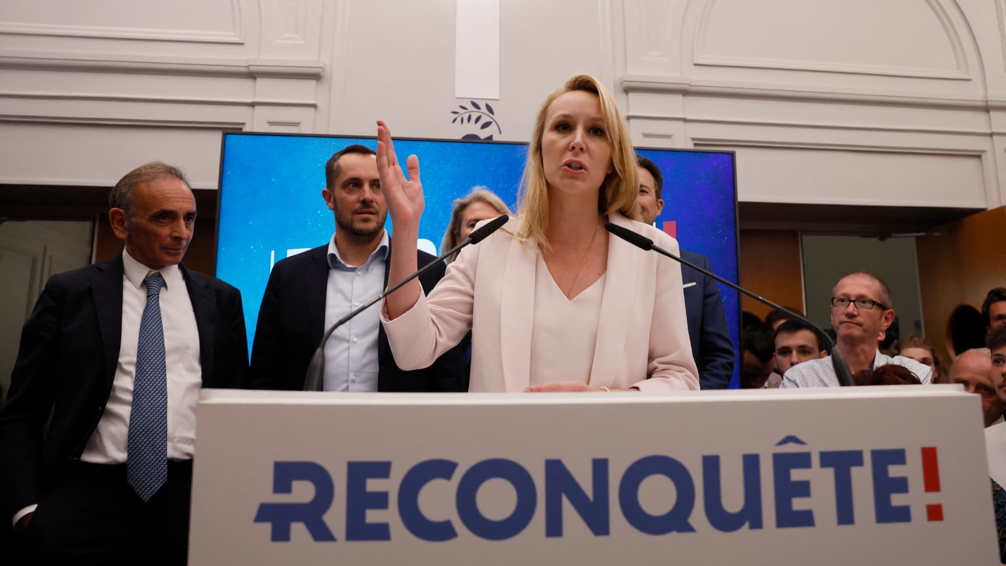 Marion Maréchal et Eric Zemmour à Paris le 9 juin 2024 après les élections européennes.
