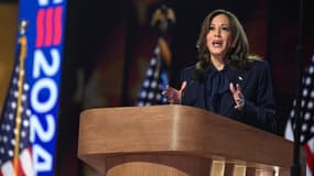 La candidate démocrate Kamala Harris lors de la dernière journée de la Convention nationale démocrate au United Center, le 22 août 2024 à Chicago, aux États-Unis.