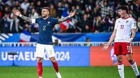 Jonathan Clauss célèbre son but contre Gibraltar, le 18 novembre 2023
