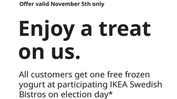 Aux Etats-Unis, un coupon à présenter le jour de l'élection pour bénéficier d'une glace chez Ikea Aux Etats-Unis, un coupon à présenter le jour de l'élection pour bénéficier d'une glace chez Ikea