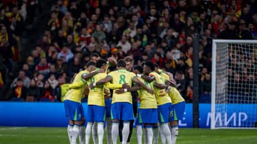 L'équipe du Brésil avant d'affronter l'Espagne en match amical le 26 mars 2024 