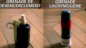 Exemples de grenades employées par les force de police et de gendarmerie pour le maintien de l'ordre.