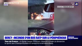 Paris: incendie d'un bus RATP sur le périphérique, au niveau de la Porte de Bercy