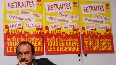 Le secrétaire général de la CGT, Philippe Martinez, pendant une conférence de presse à Montpellier, le 19 novembre 2019
