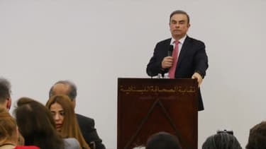 Carlos Ghosn face à la presse ce mercredi.