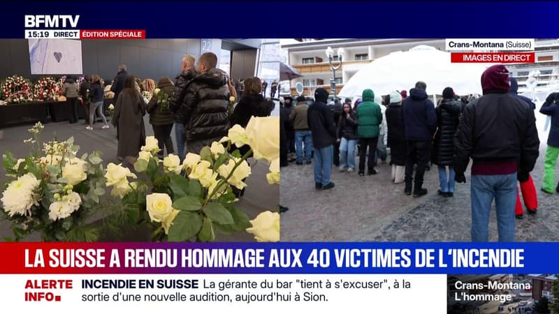 Hommage à Crans-Montana: plusieurs centaines de personnes se sont rassemblées pour assister à la cérémonie retransmise en direct sur un écran géant
