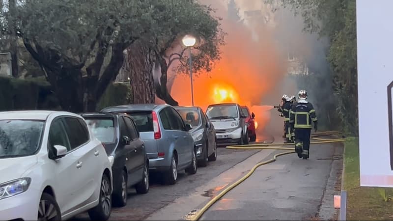 Un feu de voiture au sein de la résidence Cimiez Parc à Nice le dimanche 31 mars 2024.