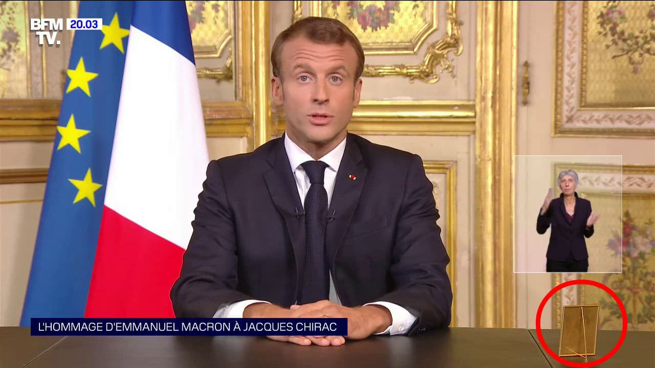 Emmanuel Macron, lors de son allocution en hommage à Jacques Chirac. Emmanuel Macron, lors de son allocution en hommage à Jacques Chirac.