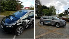 A ma gauche, le C4 Picasso autonome du groupe PSA, à ma droite l'Espace autonome de Renault.