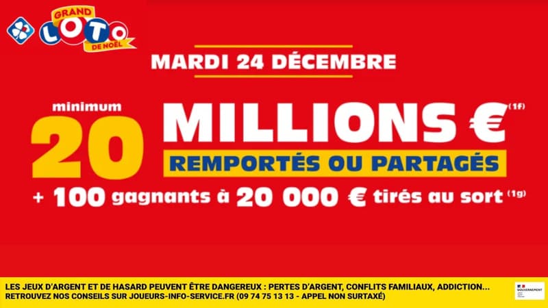 FDJ : 20 millions d’euros à remporter au Loto pour Noël, il y aura au moins 100 gagnants garantis