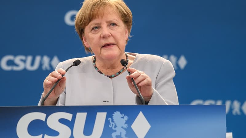Angela Merkel lors d'un meeting à Munich le 28 mai 2017. 