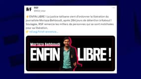 RSF annonce la libération de Mortaza Behboudi, le 18 octobre 2023.