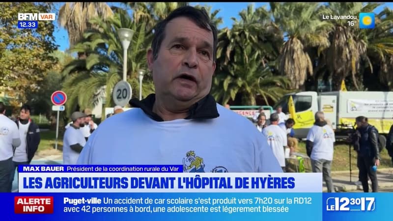 Hyères: les agriculteurs mobilisés devant le centre hospitalier