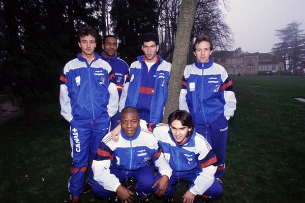 Zinédine Zidane avec Christophe Dugarry, Francis Llacer, Pascal Nouma et Reynald Pedros en équipe de France espoirs, le 14 février 1993