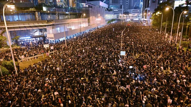 Manifestation à Hong Kong contre un projet de loi visant à autoriser les extraditions vers la Chine, désormais retiré, le 16 juin 2019