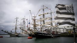 Le trois-mâts français "Belem" à l'ancre lors de la journée d'ouverture des Fêtes maritimes de Brest, le 12 juillet 2024 (image d'illustration)