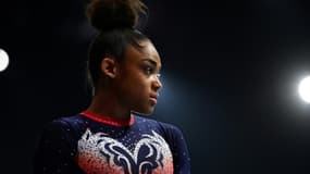 La Française Mélanie De Jesus Dos Santos, après les qualifications à la poutre aux Championnats d'Europe de gymnastique, le 21 avril 2021 à Bâle