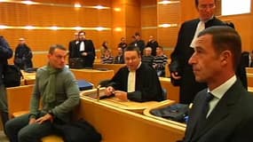 L'ancien sergent Nicolas Vizioz et ses co-prévenus au premier jour de leur procès devant le tribunal correctionnel de Montpellier.