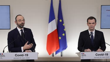 Le Premier ministre accompagné d'Olivier Véran, le ministre de la Santé.