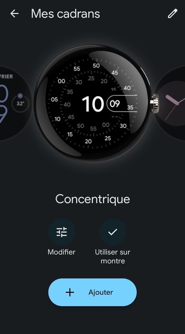 L'interface de l'application Google Watch pour paramétrer la montre. 