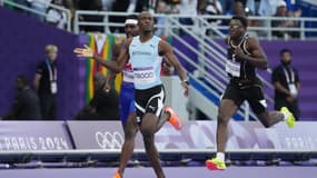 La joie de Letsile Tebogo après sa victoire du 200m aux JO de Paris, le 9 août 2024 