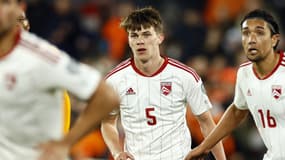 Niels Hartman, défenseur ou milieu de Gibraltar, lors du match face aux Pays-Bas (3-0), le 27 mars 2023